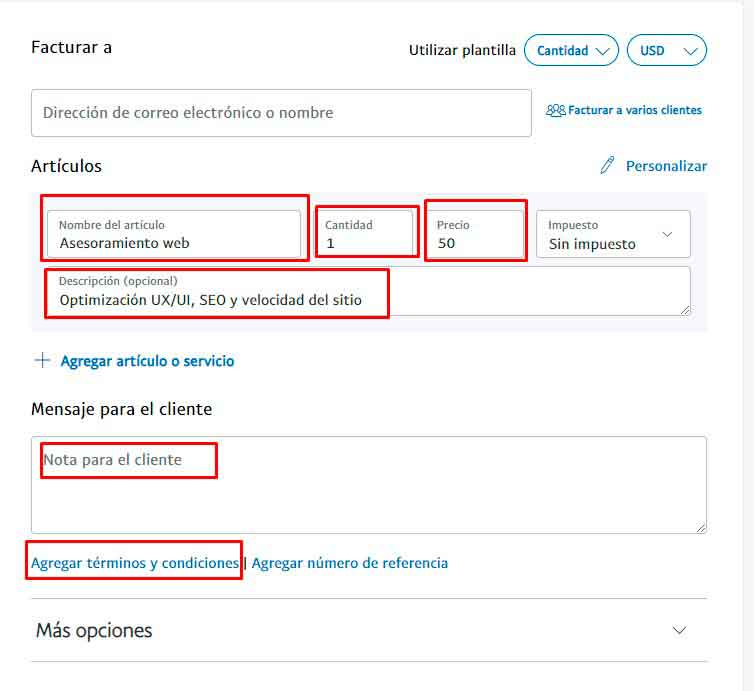 datos a completar en plantilla de formato de pago