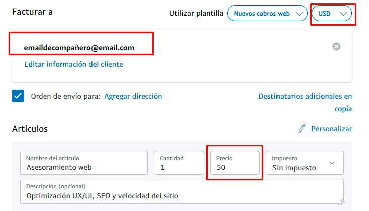 datos para completar en formato de pago con la información de airtm