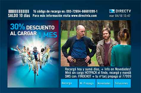 Número de recarga al sintonizar el canal 100 en Directv Prepago