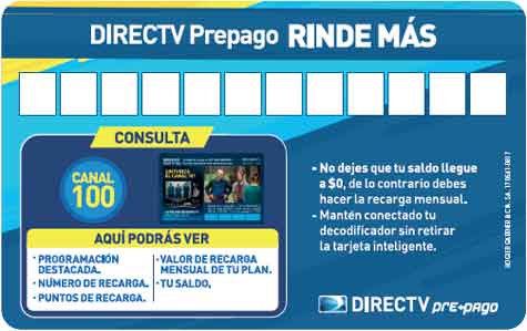 Imagen de ejemplo de tarjeta plástica de Directv Prepago