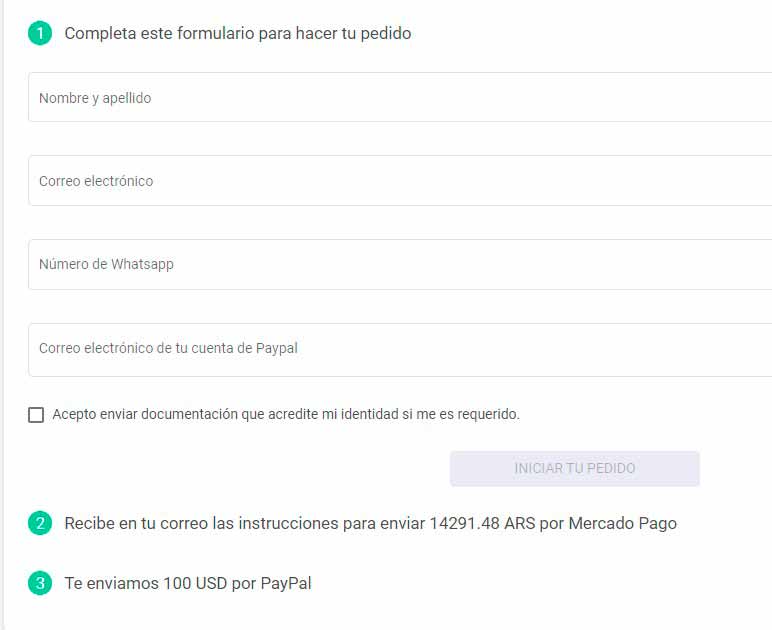 Formulario de solicitud en saldo